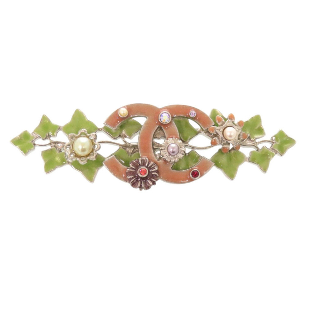 CHANEL Vintage Silver Pearl Logo Brooch